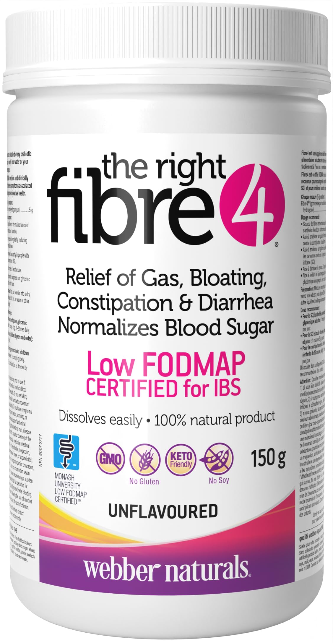 Webber Naturals Fibre4 bouteille-pour se dissout facilement pour soutenir le transit intestinal