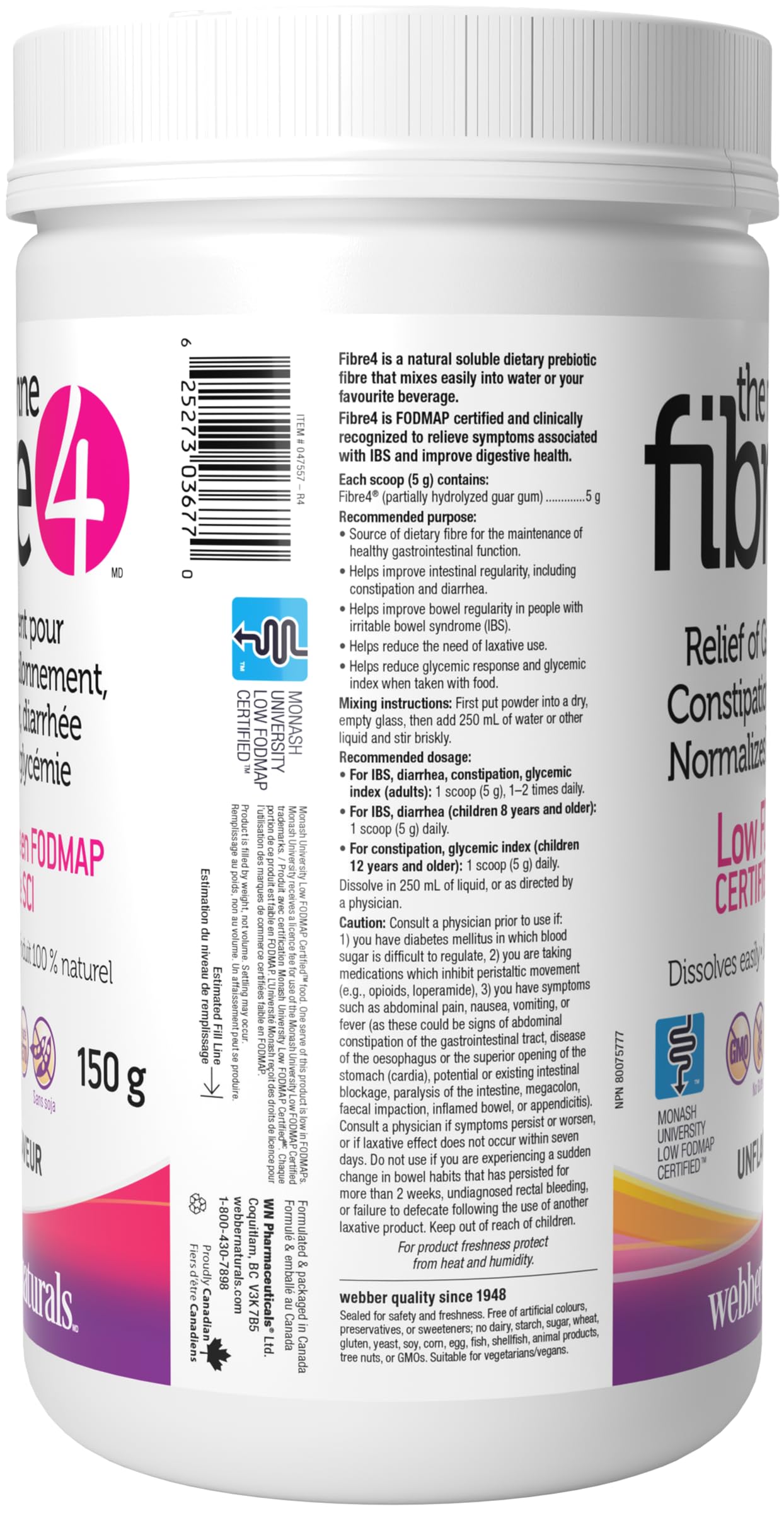 Webber Naturals Fibre4 dissolution-rapide-eau idéal pour démarrer la journée