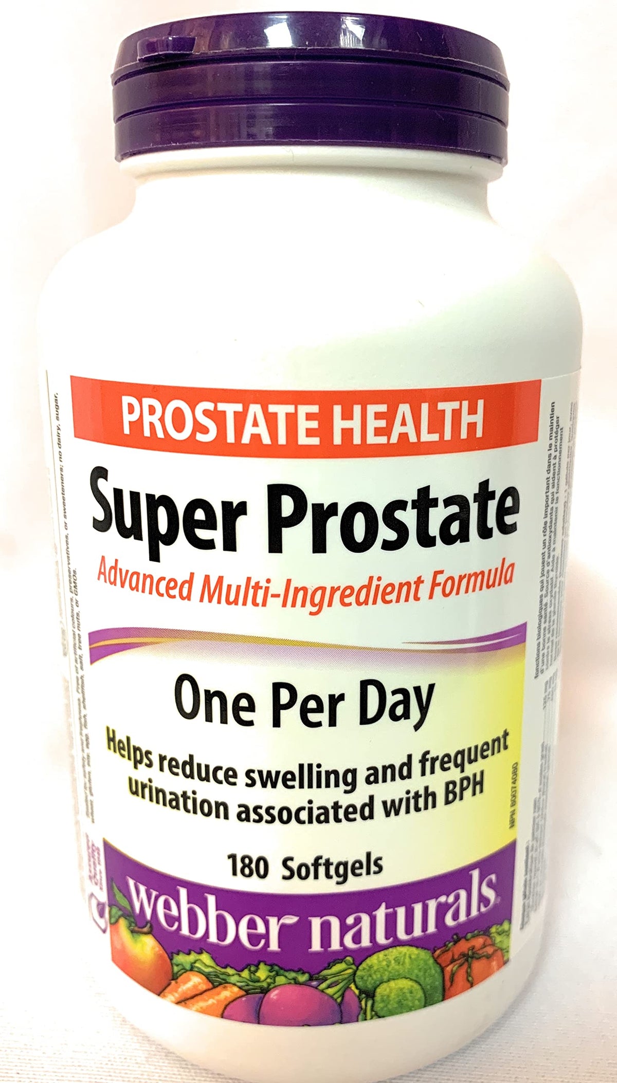 Webber Naturals Super Prostate — bouteille de gélules, prise quotidienne pratique.