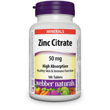 Webber Naturals Zinc Citrate 50 mg, tablettes: soutien potentiel du système immunitaire.