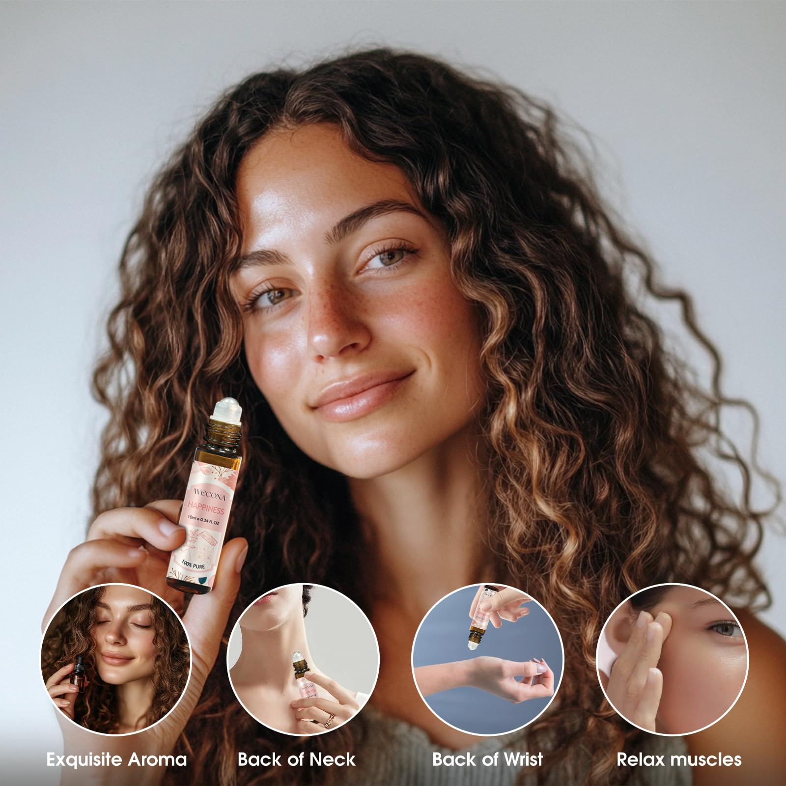 Wecona bouteilles roll-on portables, format nomade pour soins aromatiques où que vous soyez.