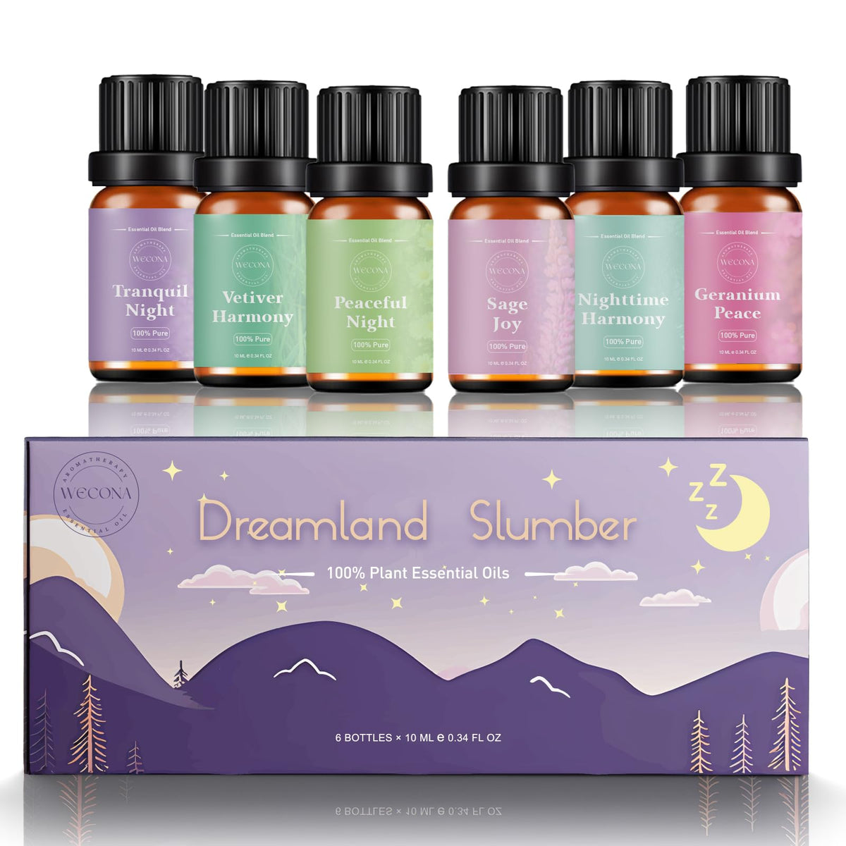 WECONA Dreamland Slumber ensemble 6x10 ml prêt à diffuser pour une ambiance calme