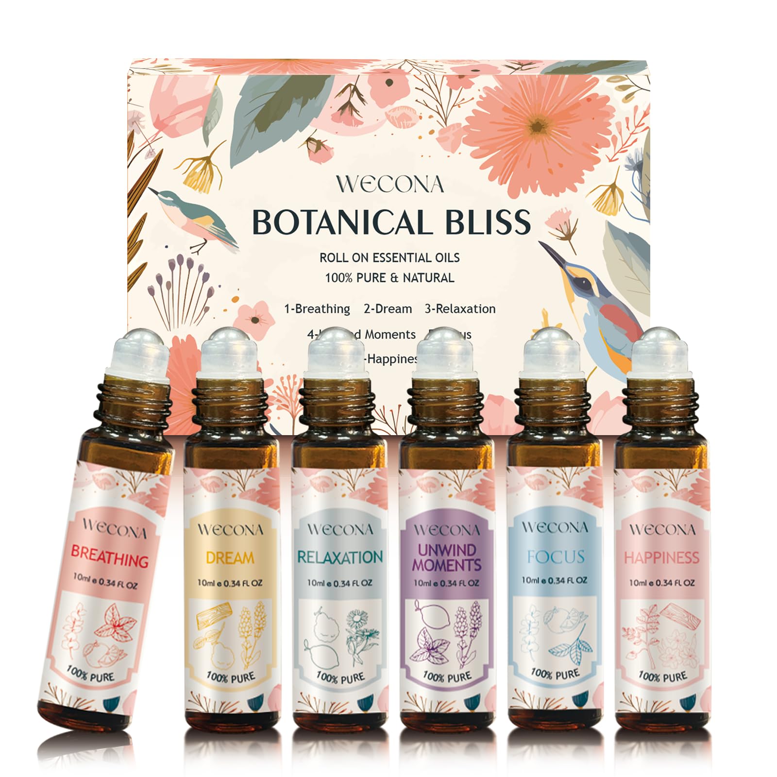 Wecona ensemble roll-on 6x10ml, coffret pratique pour aromathérapie quotidienne.