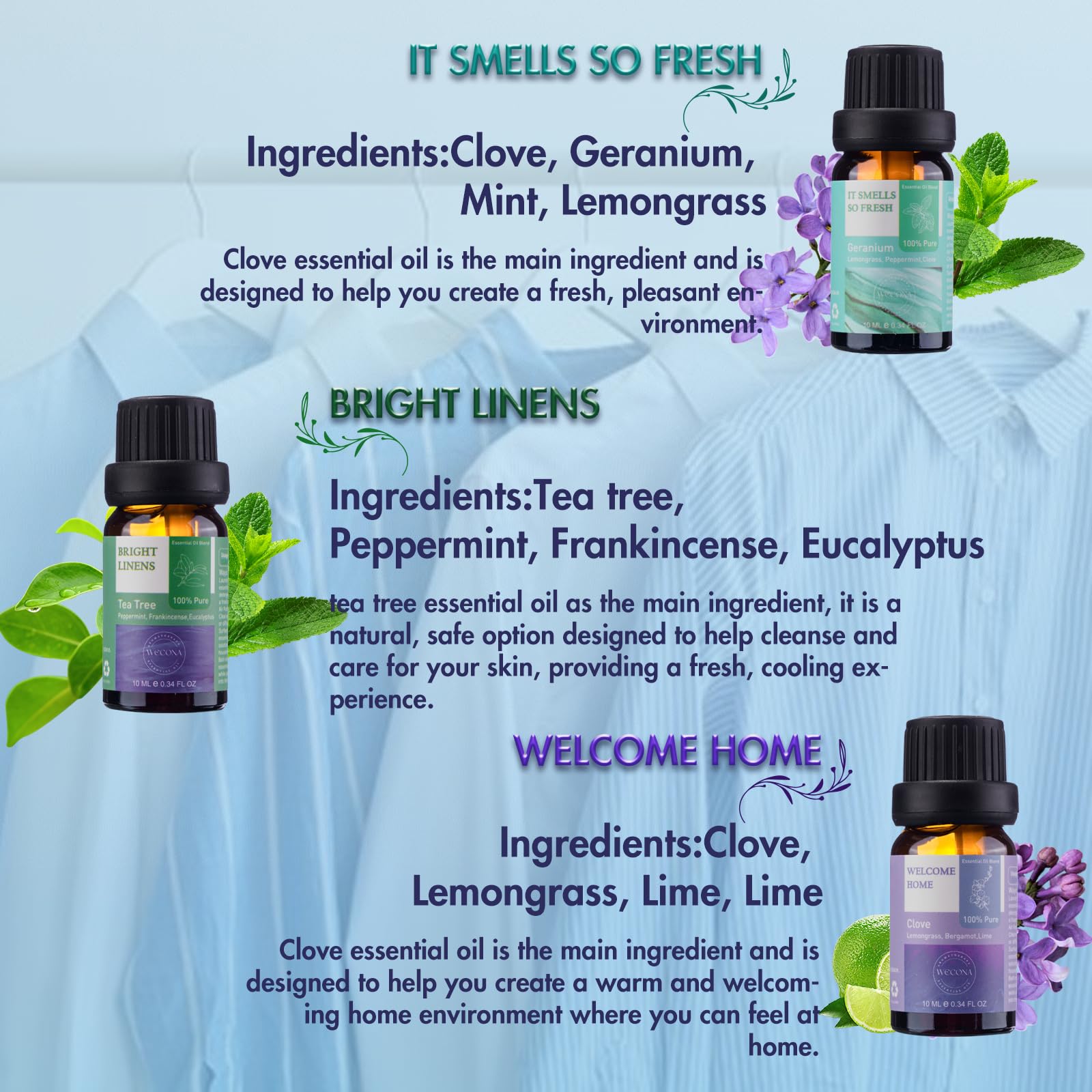 Wecona arôme agrumes huiles essentielles, diffuseur prêt à créer une ambiance lumineuse.