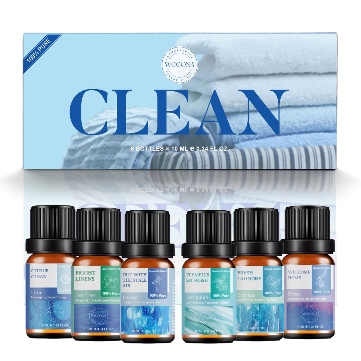 Wecona huiles essentielles pour lavage, bouteille transparente prête à parfumer le linge.
