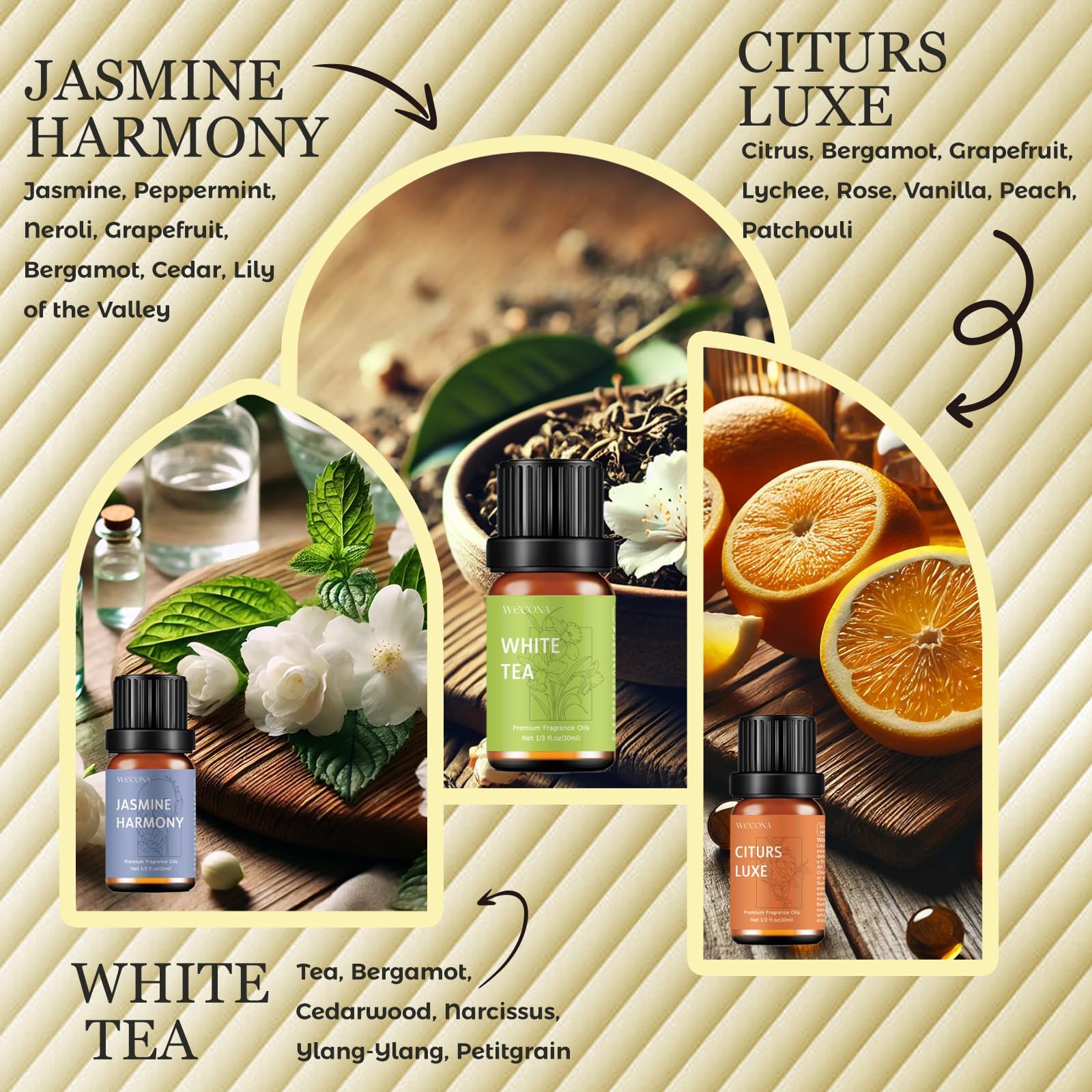 Parfums White Tea WECONA, diffusion douce et sophistiquée.