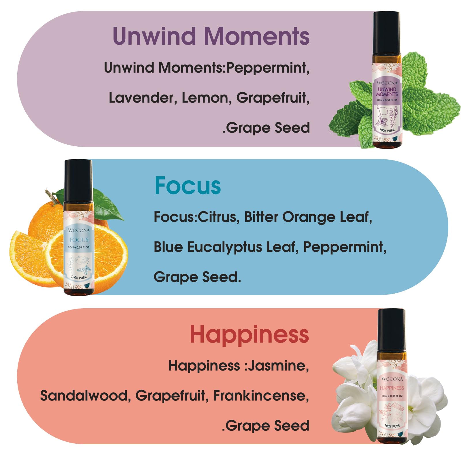 Wecona roll-on citron 10 ml, senteur énergisante pour démarrer la journée.