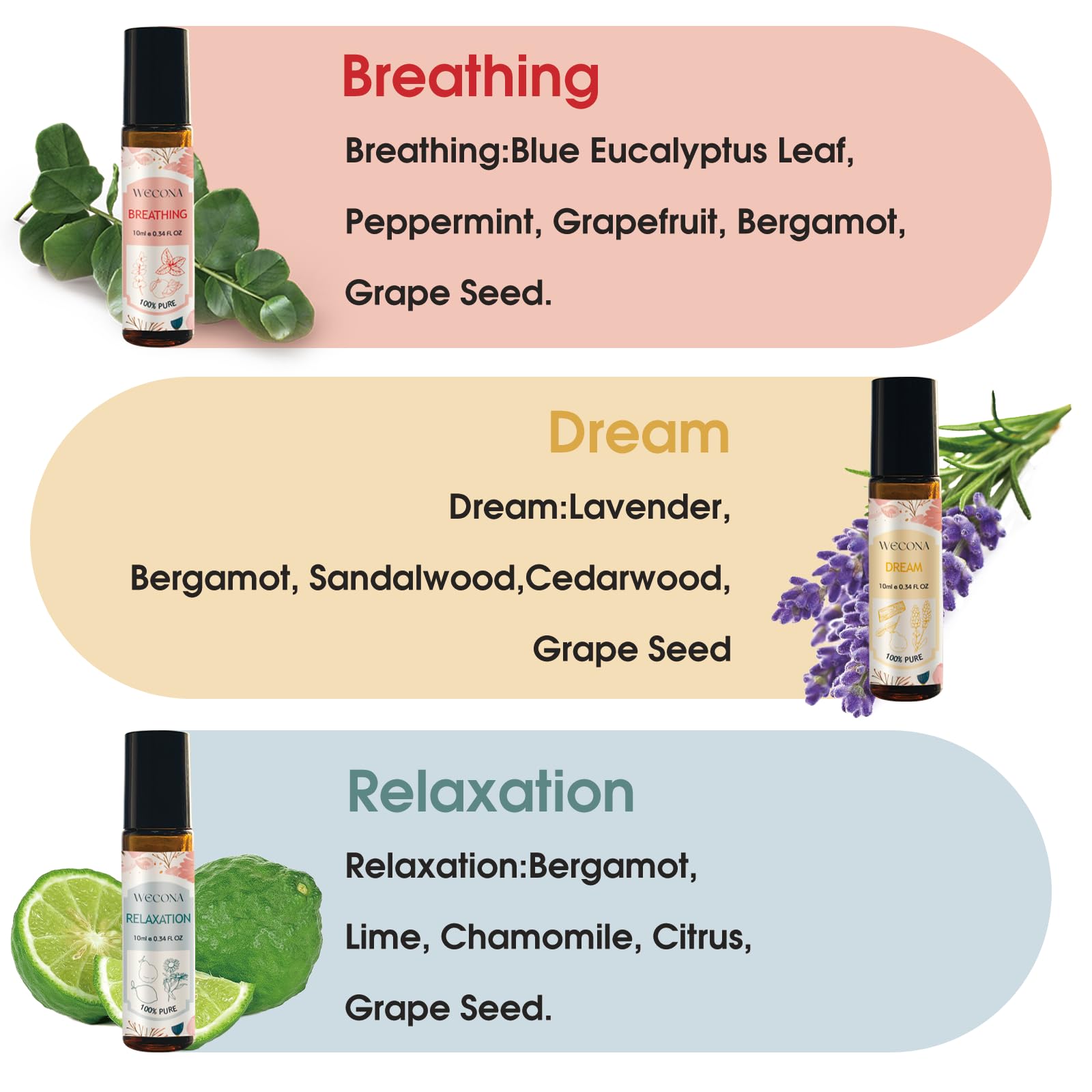 Wecona roll-on lavande 10 ml, parfum apaisant idéal pour la détente.