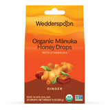 Wedderspoon Manuka bio avec gingembre et échinacée, goût riche et réconfort ponctuel pour la gorge.