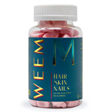 Gomme WEEM cheveux peau ongles, bouteille visible, soutien quotidien potentiel.