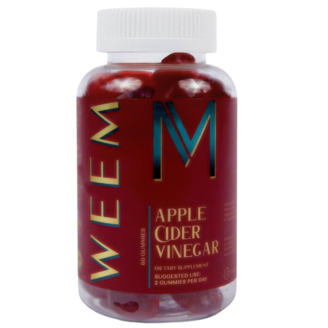 Gommes WEEM vinaigre de cidre en bouteille, goût agréable et soutien digestif potentiel.