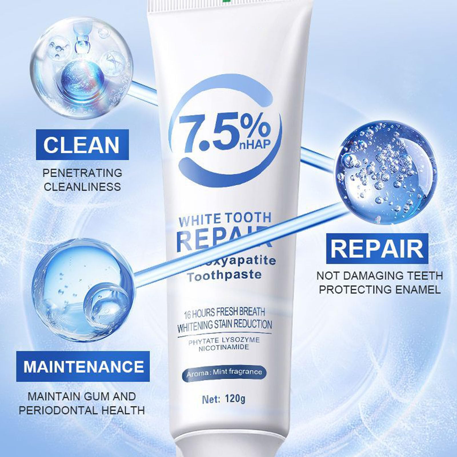 WEERSHUN emballage dentifrice hydroxyapatite nano sans fluorure