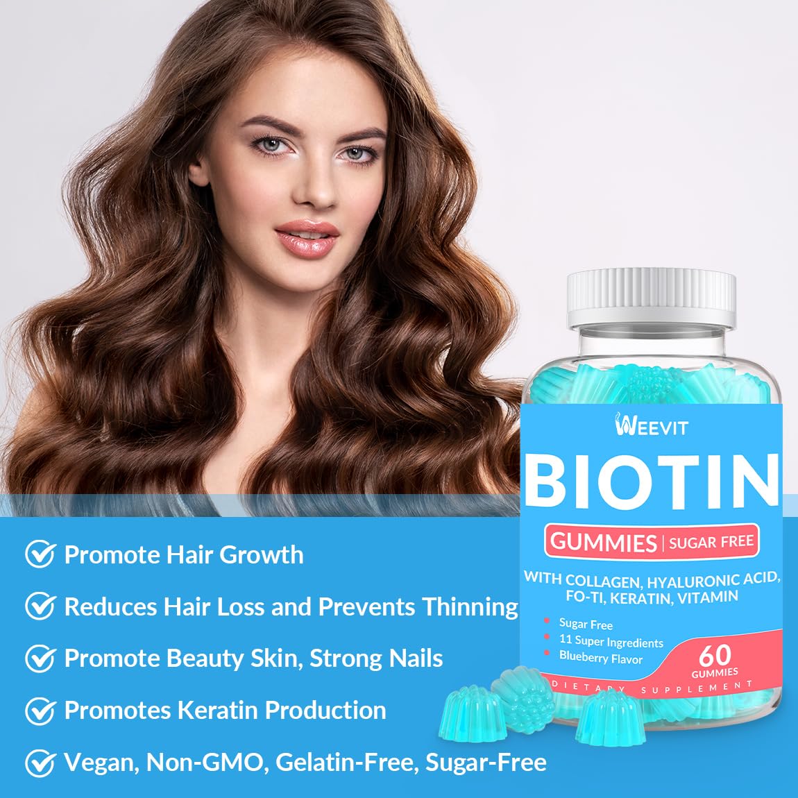 Gommes Weevit Biotine et Collagène, prise quotidienne pour peau éclatante.