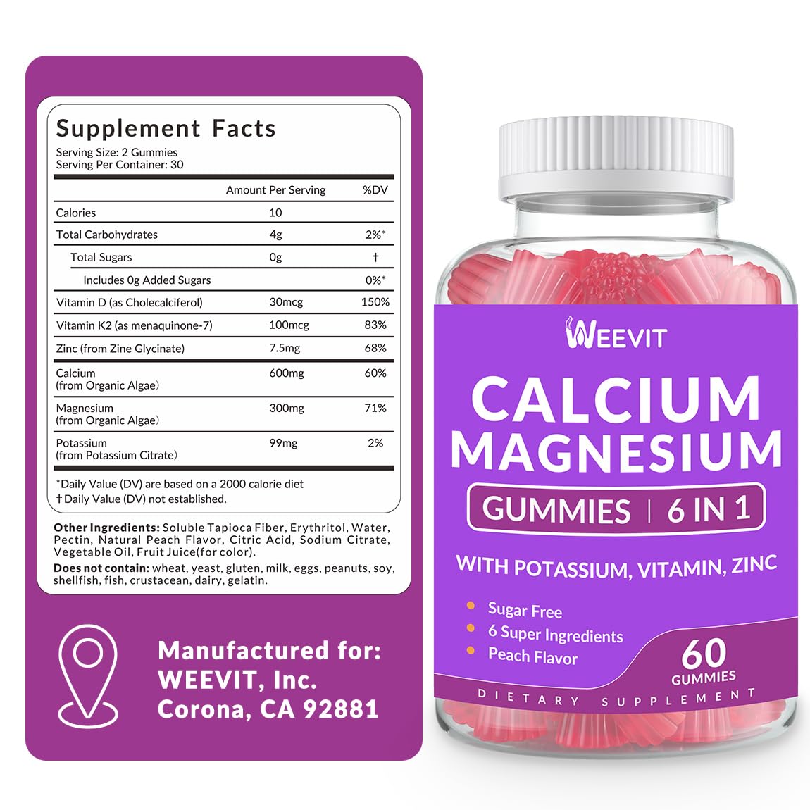 Weevit Calcium Gummies: emballage écoresponsable adapté à une routine durable.