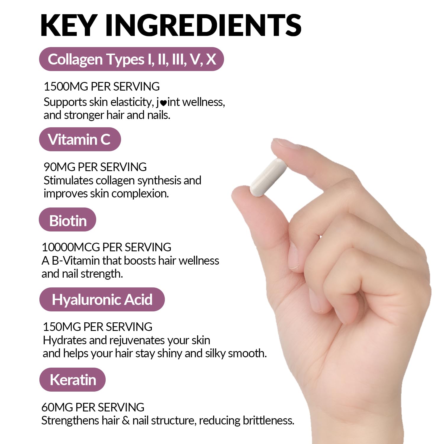 Weevit Collagen Peptides étiquette détaillant les types de collagène et ingrédients.