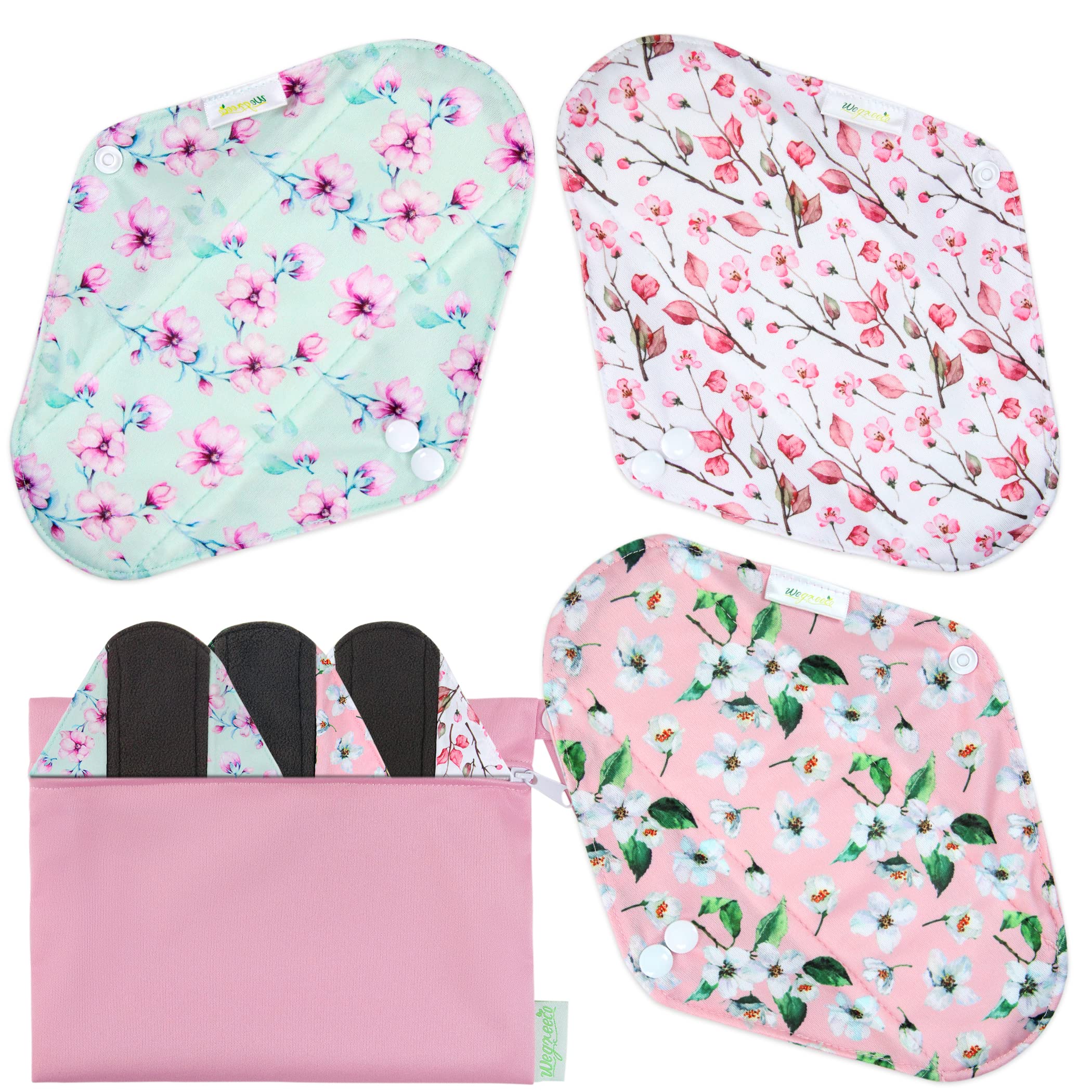 Wegreeco protections menstruelles réutilisables en ensemble de 6 avec pochette humide pratique.