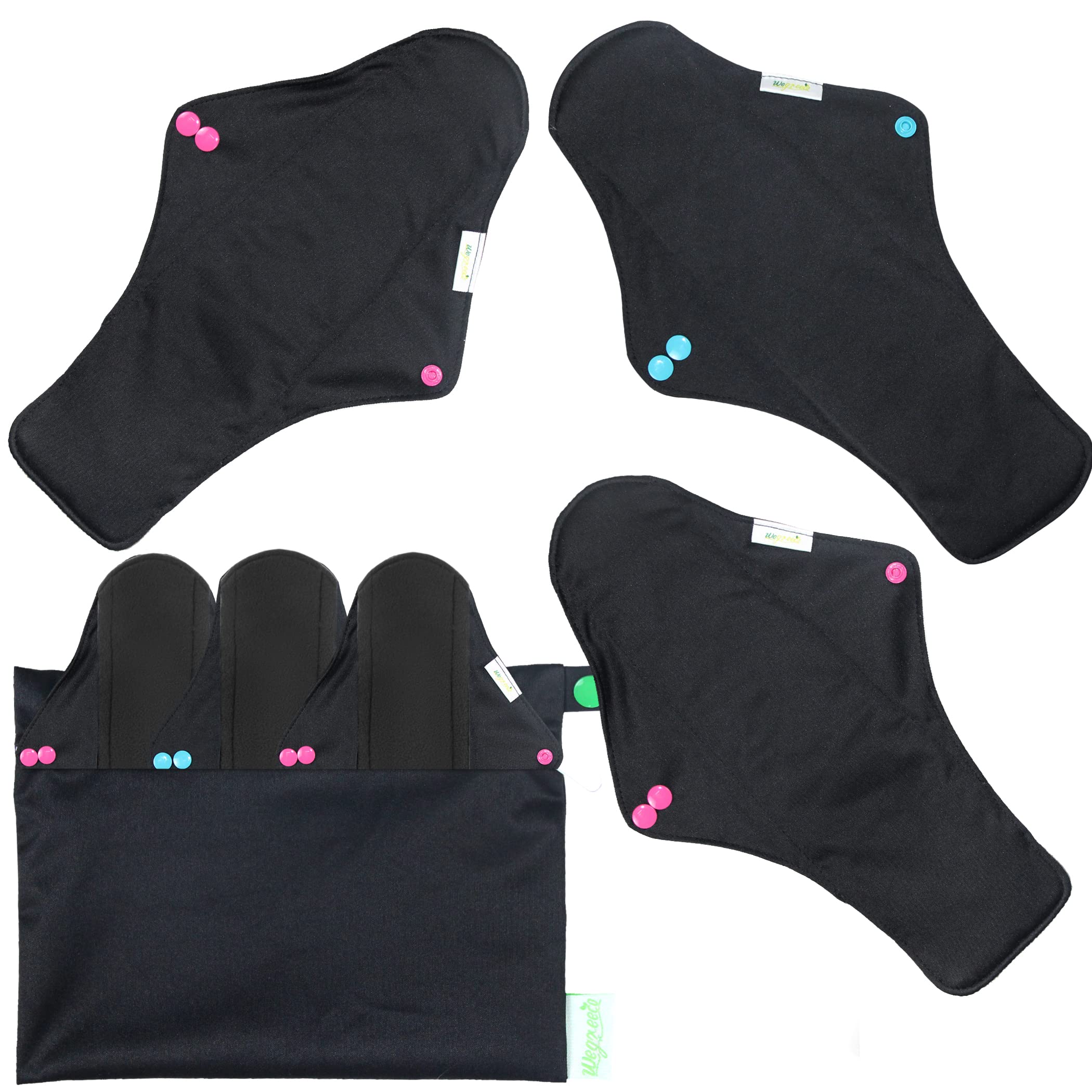 Wegreeco ensemble 6 protections réutilisables noir XL, pratique et durable.