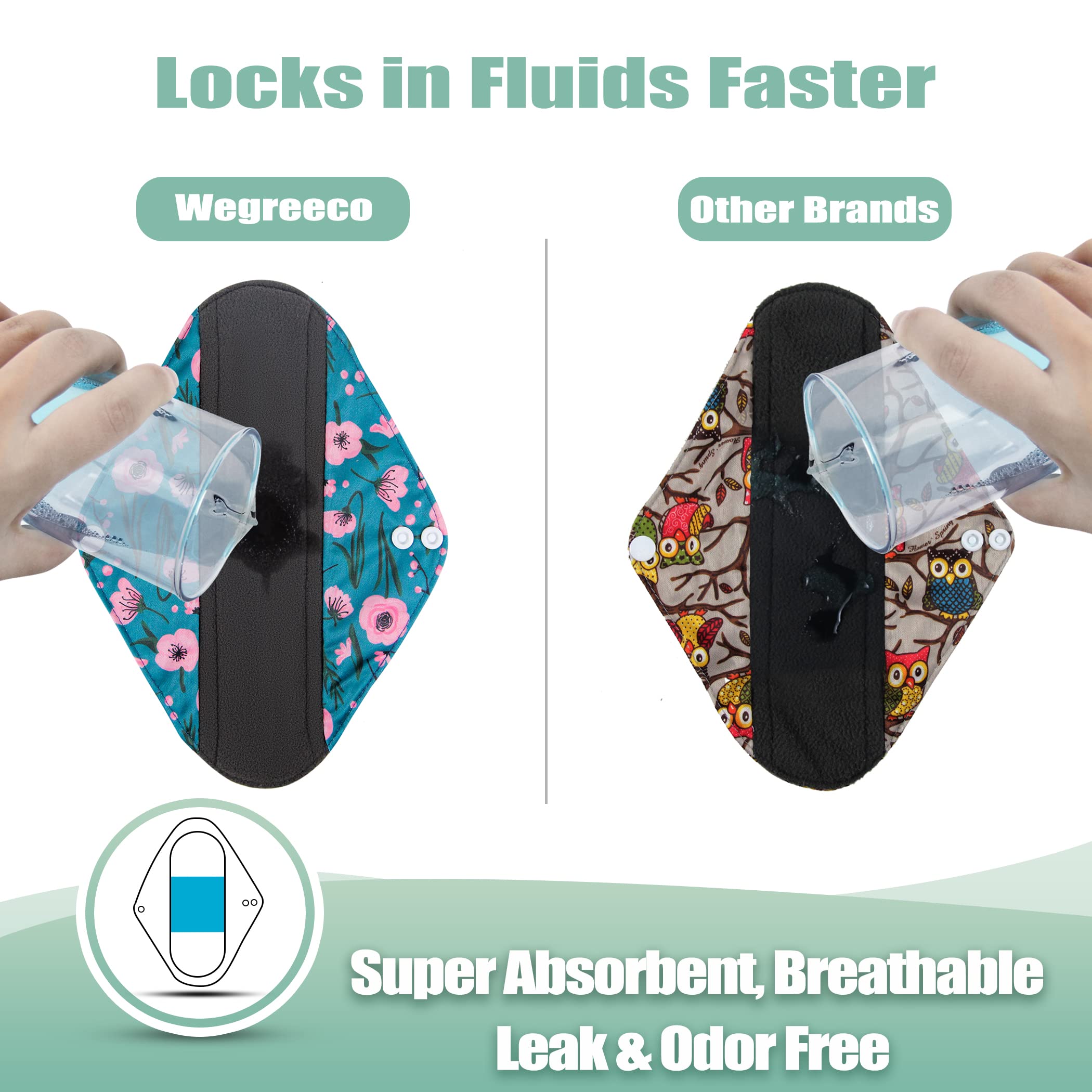 Wegreeco serviettes menstruelles rose - design à deux attaches pour une fixation sûre.
