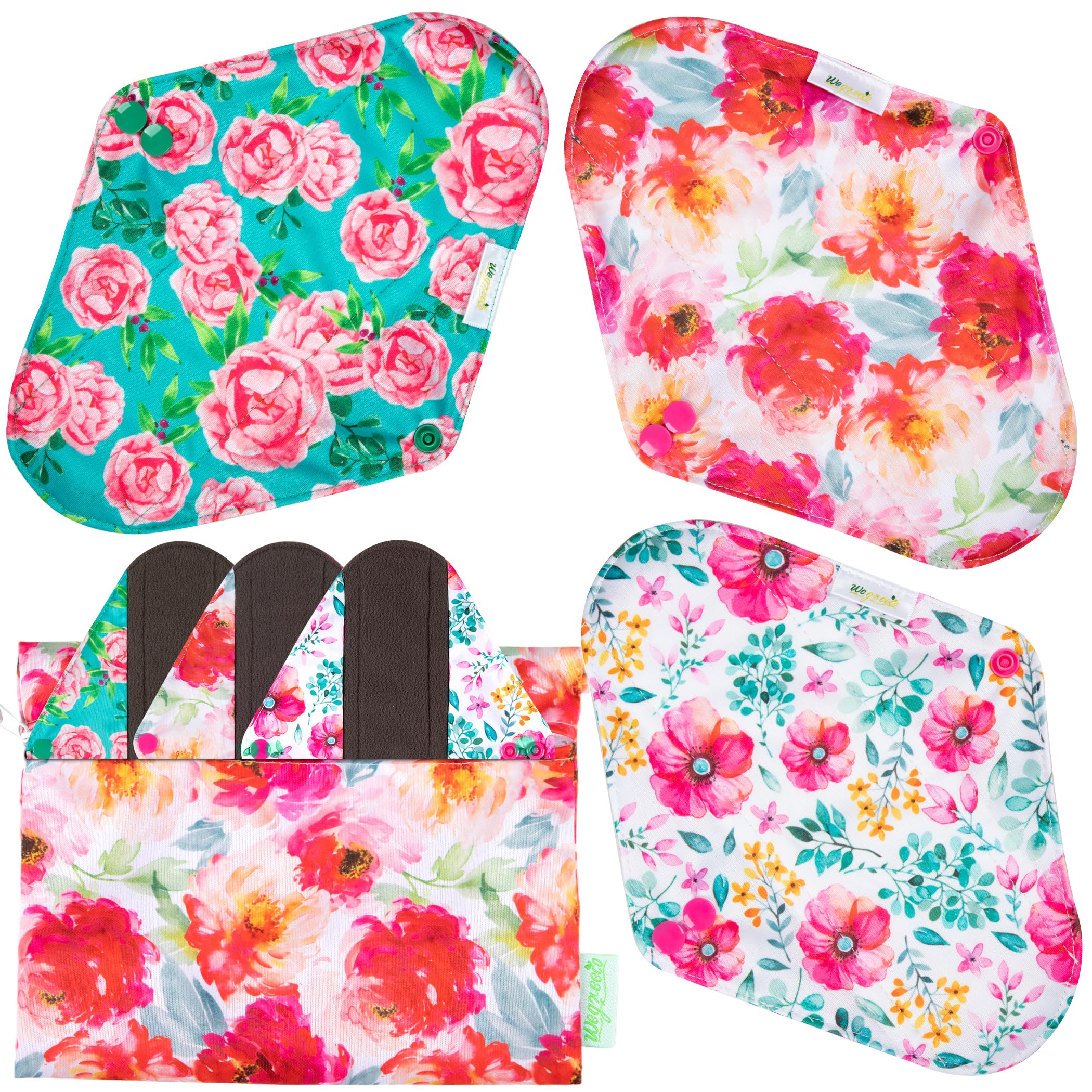 Wegreeco serviettes en tissu pack 6, réutilisables et durables pour la routine menstruelle.