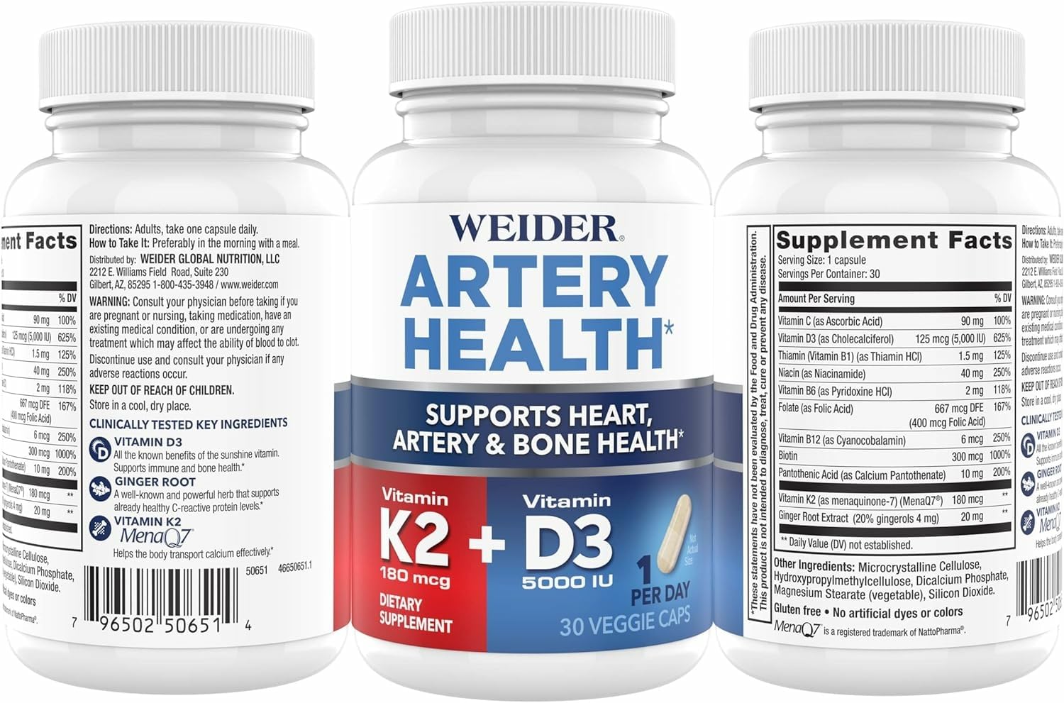 Boîte Weider Artery Health: 30 capsules pour une routine quotidienne.