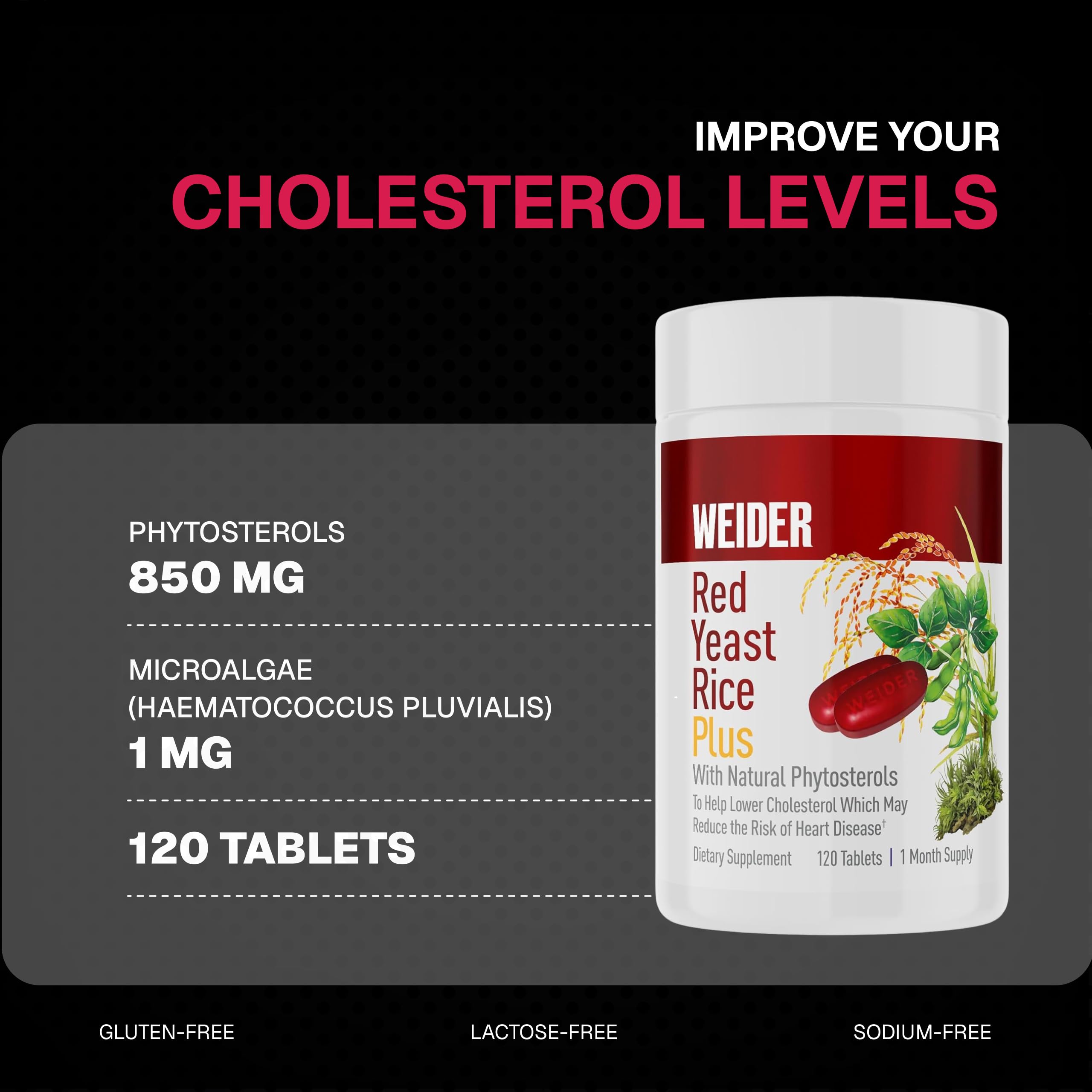 Capsules Weider levure de riz rouge plus fermées, faciles à prendre avec les repas.