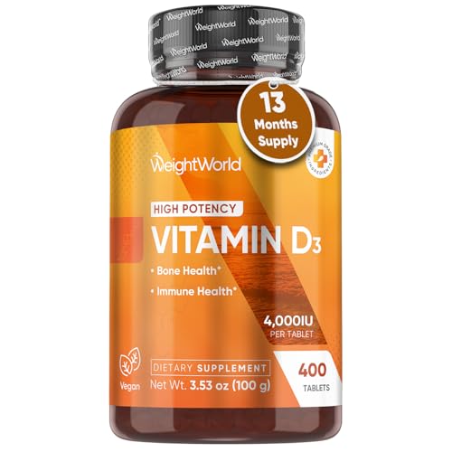 WeightWorld Vitamine D3 4000 UI - gelules vegan, soutien quotidien des os et immunité.