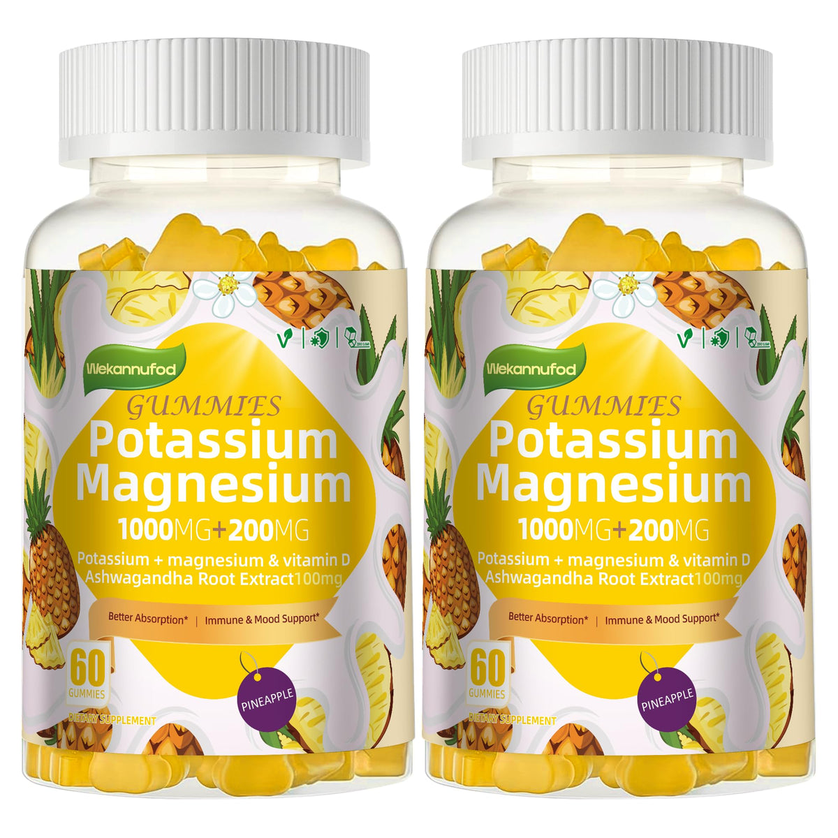Wekannufod bonbons gélifiés Potassium Magnésium en bouteille, prise facile au quotidien.