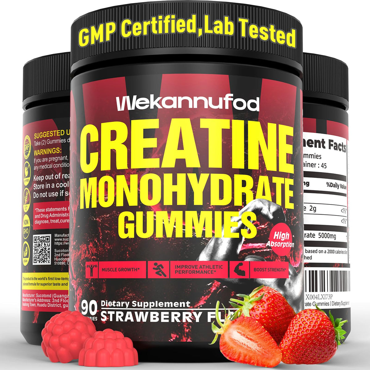 Gommes Wekannufod Creatine Monohydrate en bouteille, soutien potentiel lors de l’entraînement