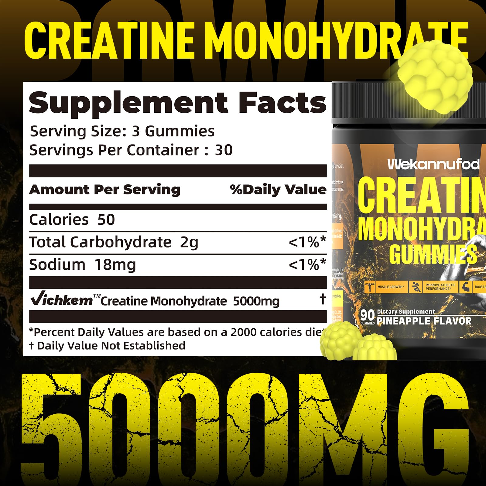 Goût fraise des gommes Wekannufod Créatine Monohydrate, plaisir neutre et agréable.