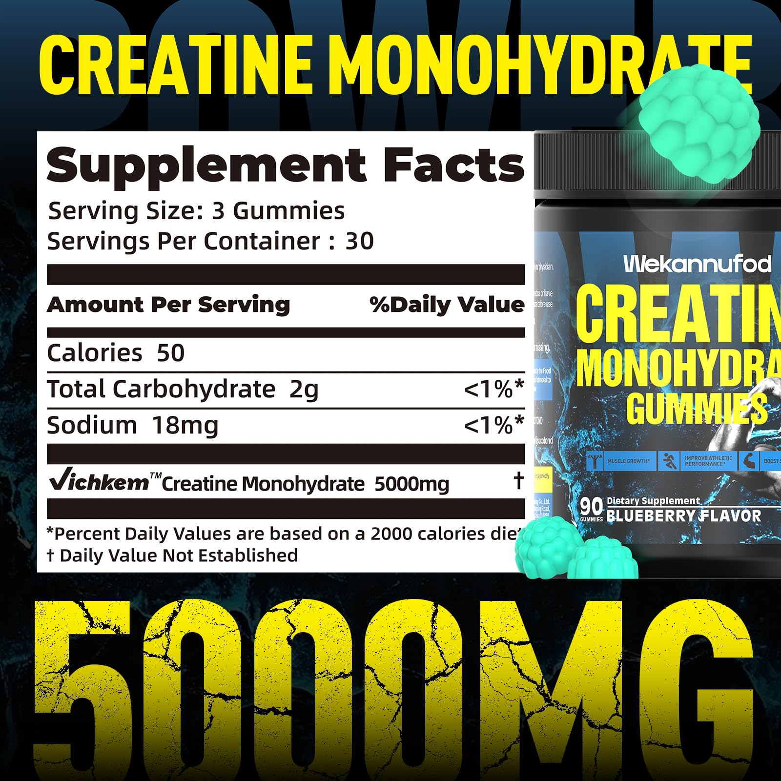 Gommes Wekannufod Creatine Monohydrate vegan sans gluten et sans OGM