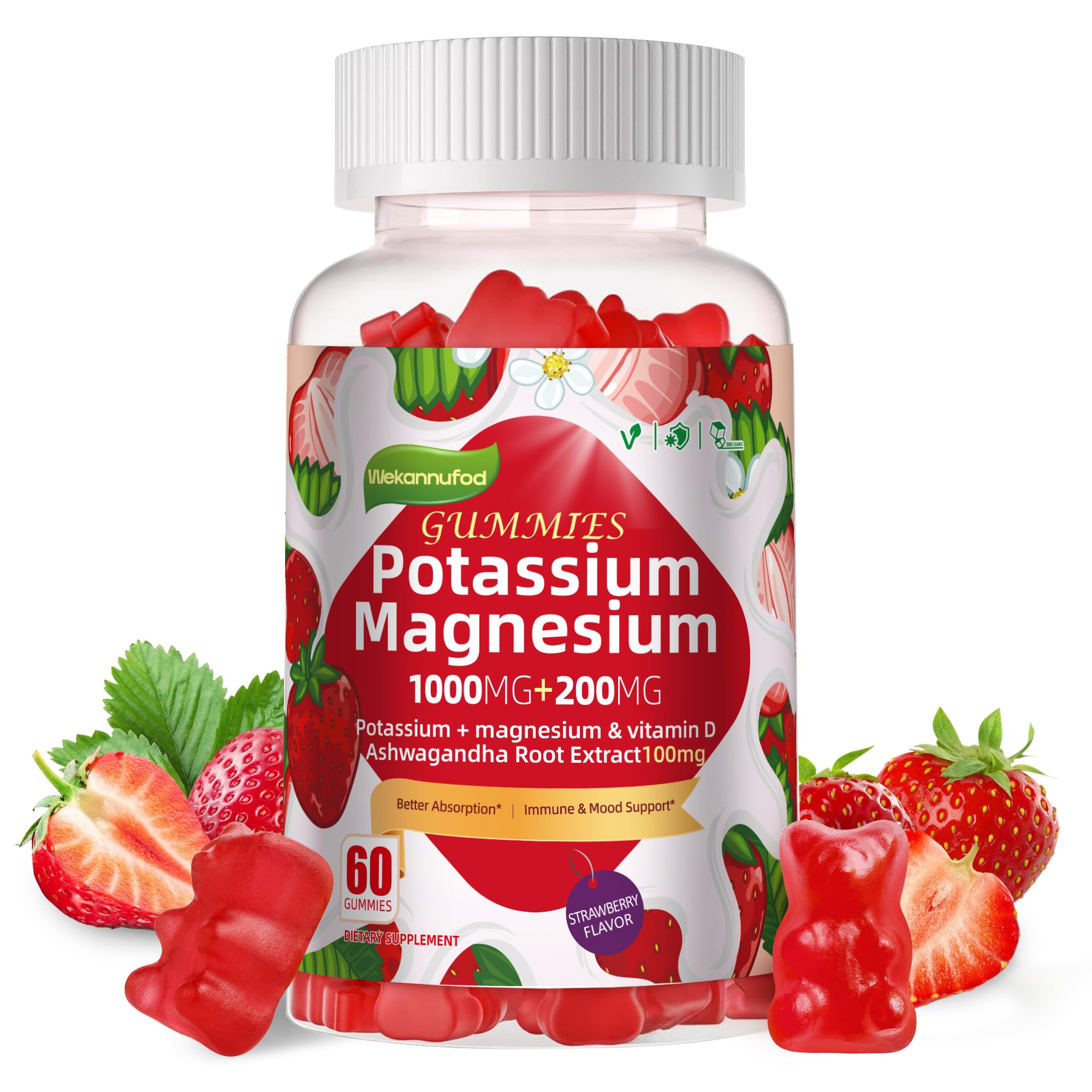 Gommes Potassium Magnésium Wekannufod – bouteille visible et pratique au quotidien.