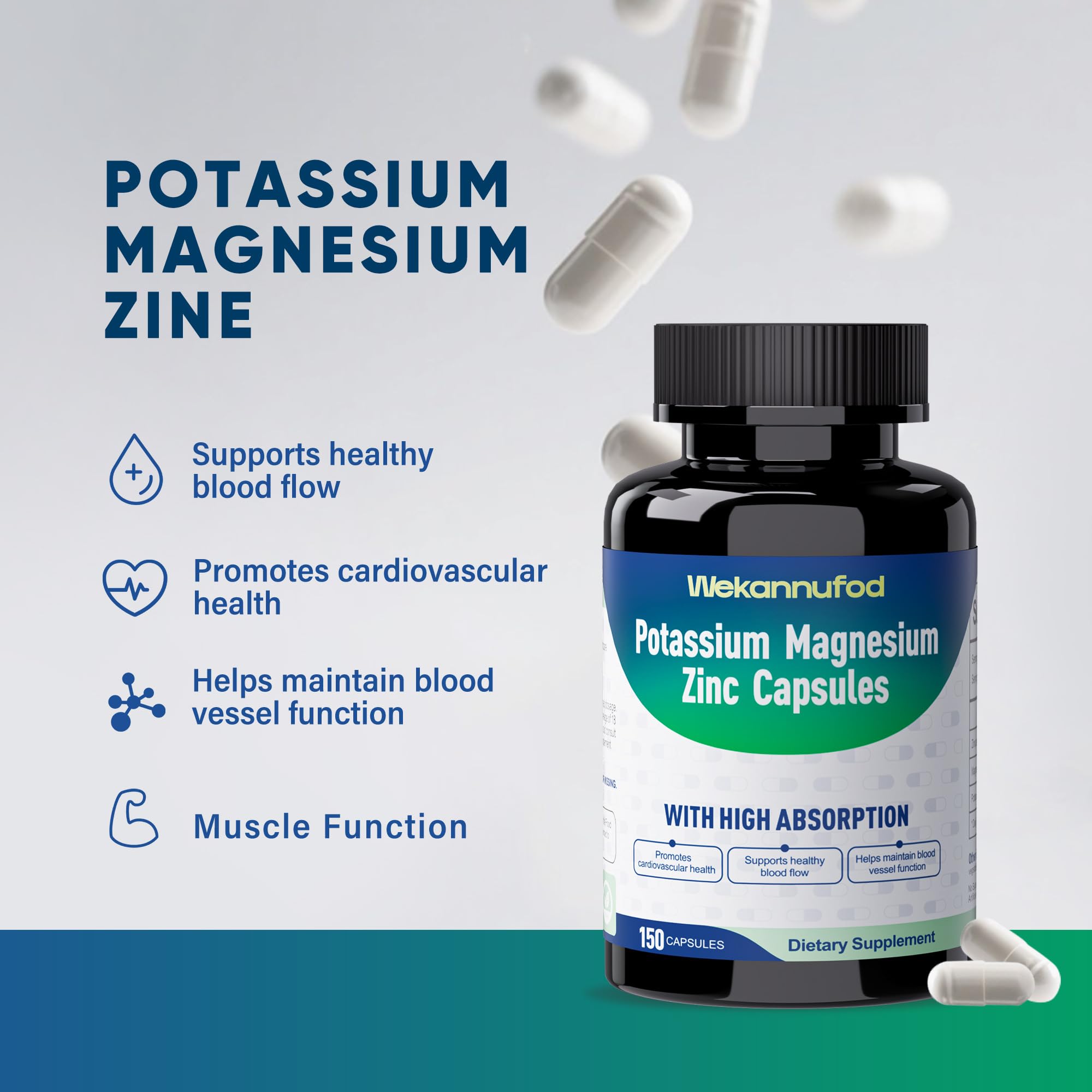 Bouteille Wekannufod Potassium-Magnesium, format pratique pour la routine santé.