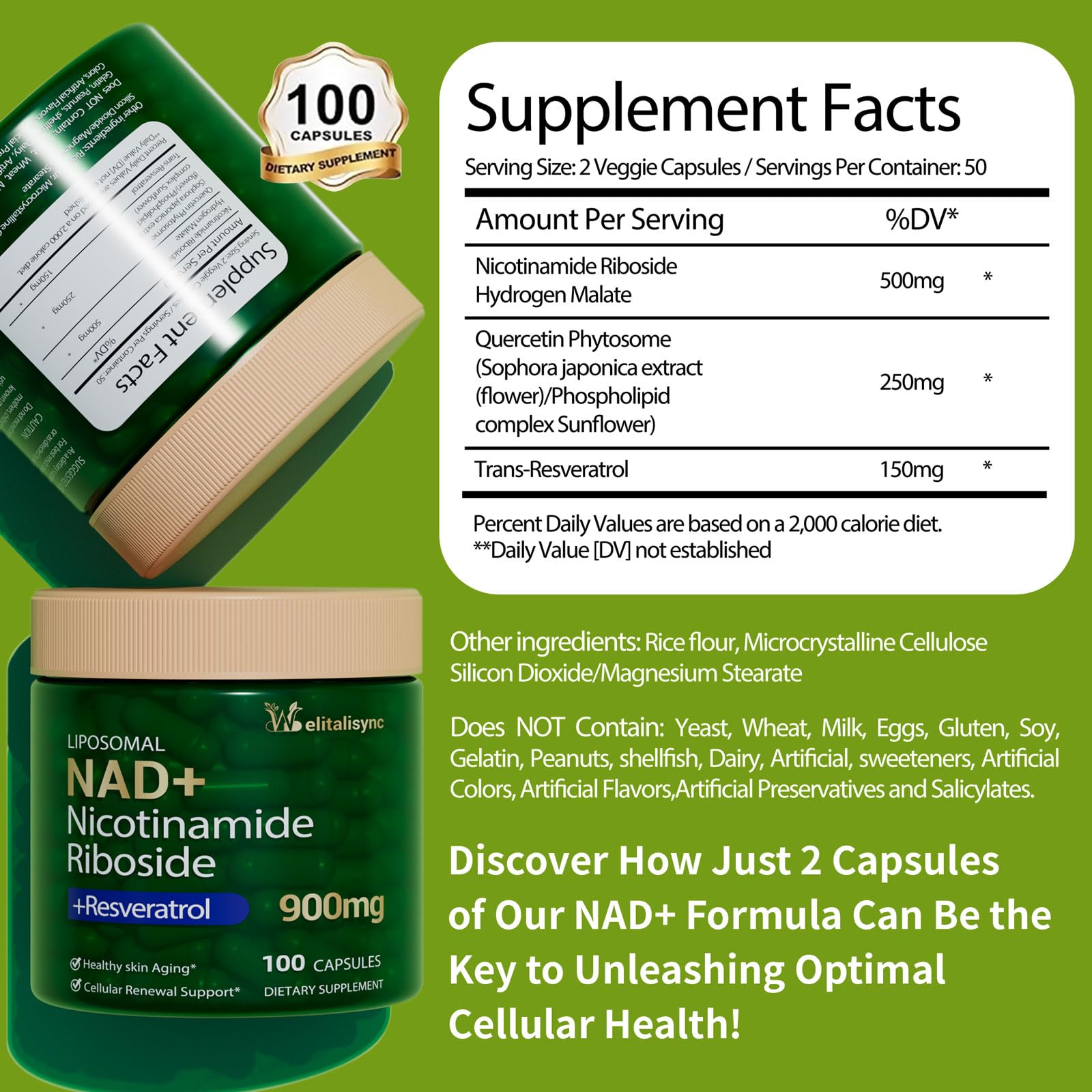 Welitalisync: capsules nad-plus pour absorption optimisée au quotidien.