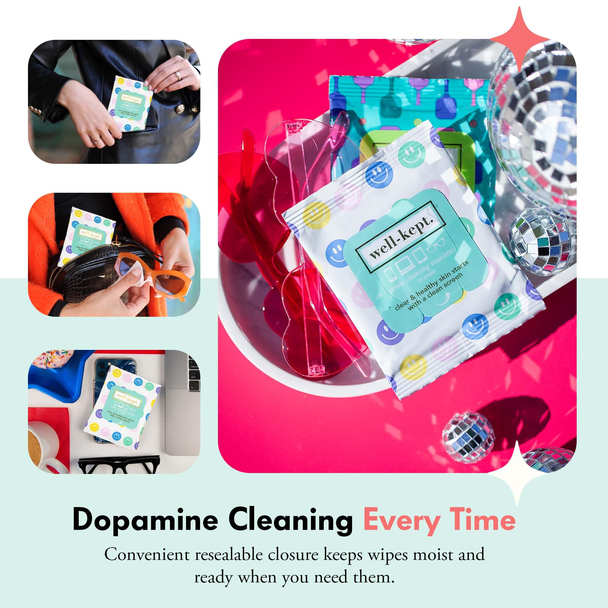 Lingettes Well-Kept pré-humidifiees pour nettoyage rapide en déplacement