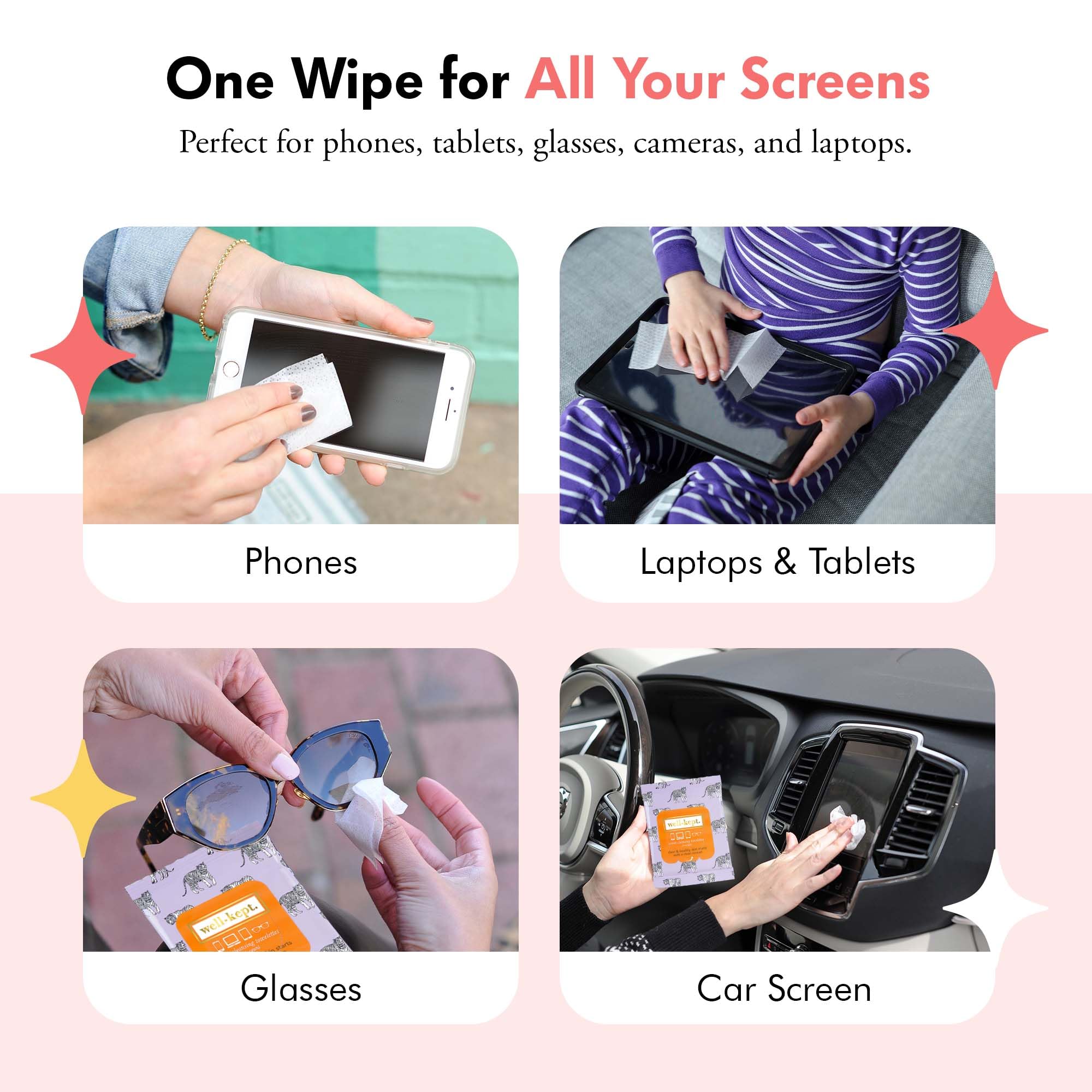 Lingettes Well-Kept pour appareil photo et claviers sans rayures.