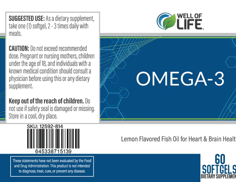 Well of Life Omega-3 – etiquette: étiquette claire reflétant pureté et tests tiers
