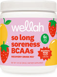 Wellah bcaa-poudre flacon goût fraise-mangue, boisson rafraîchissante post-entraînement.