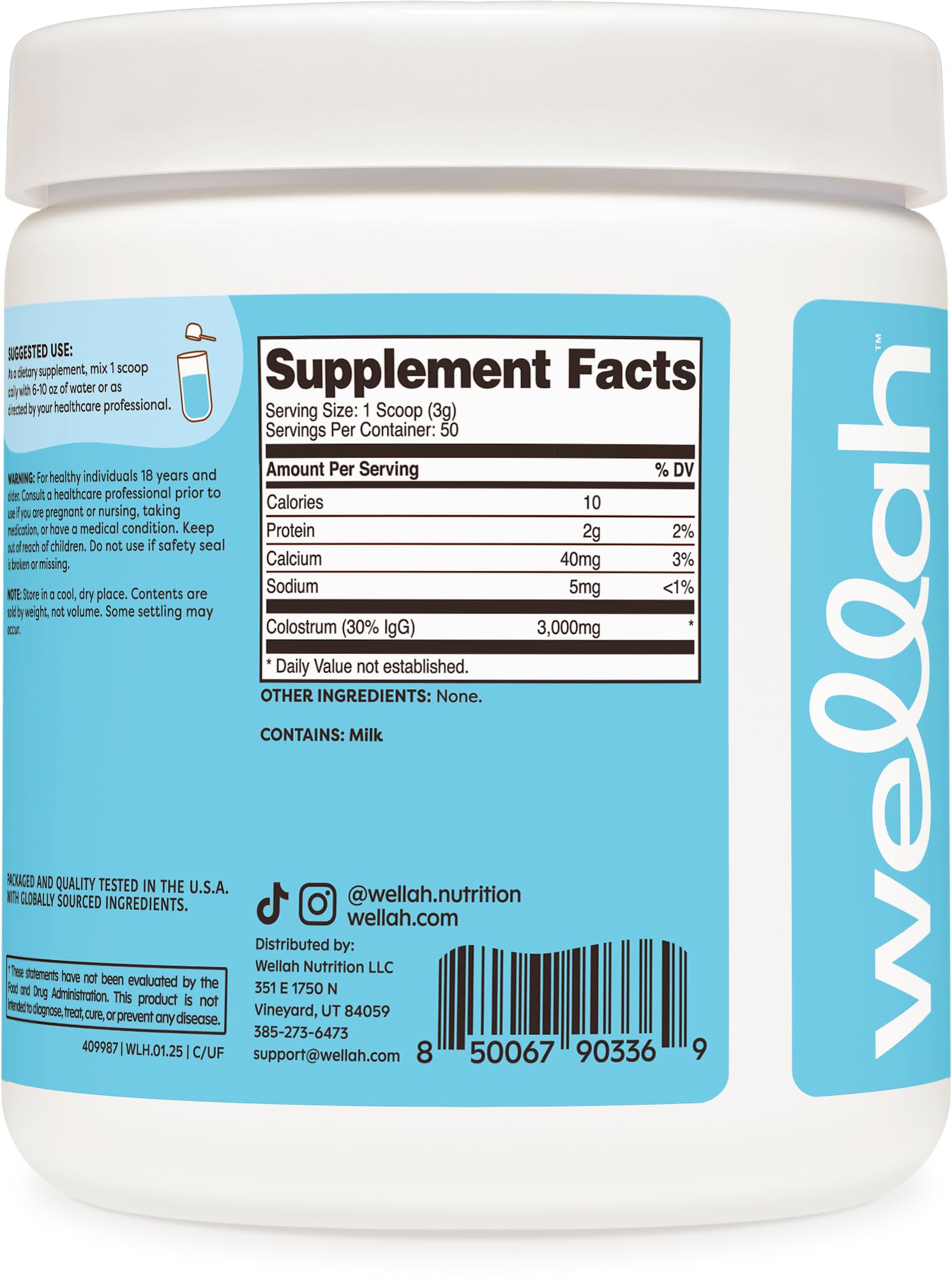 Wellah Colostrum produit certifié NSF et GMP pour la traçabilité.