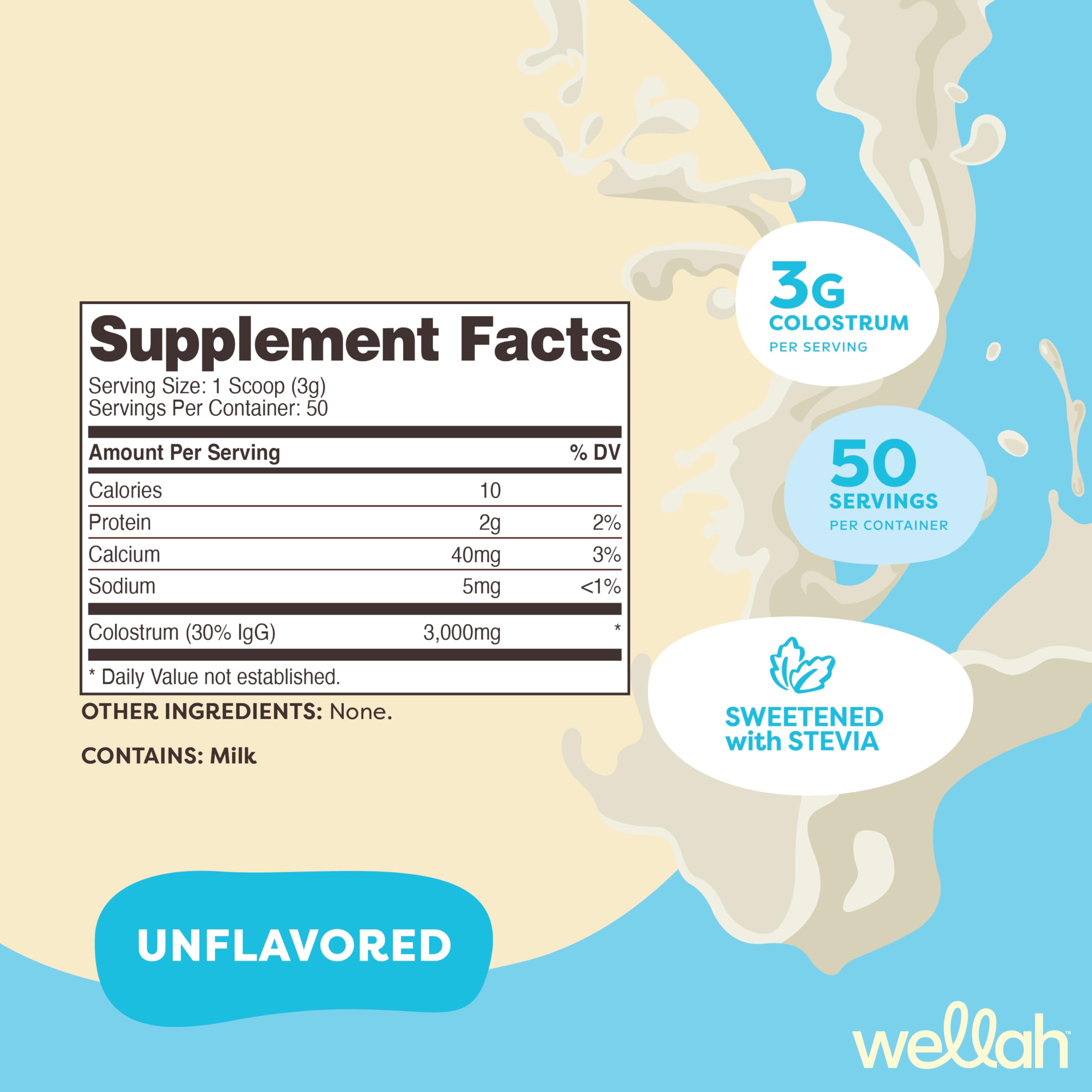 Wellah Colostrum cuillère-dose prête à mesurer 3 g par portion.
