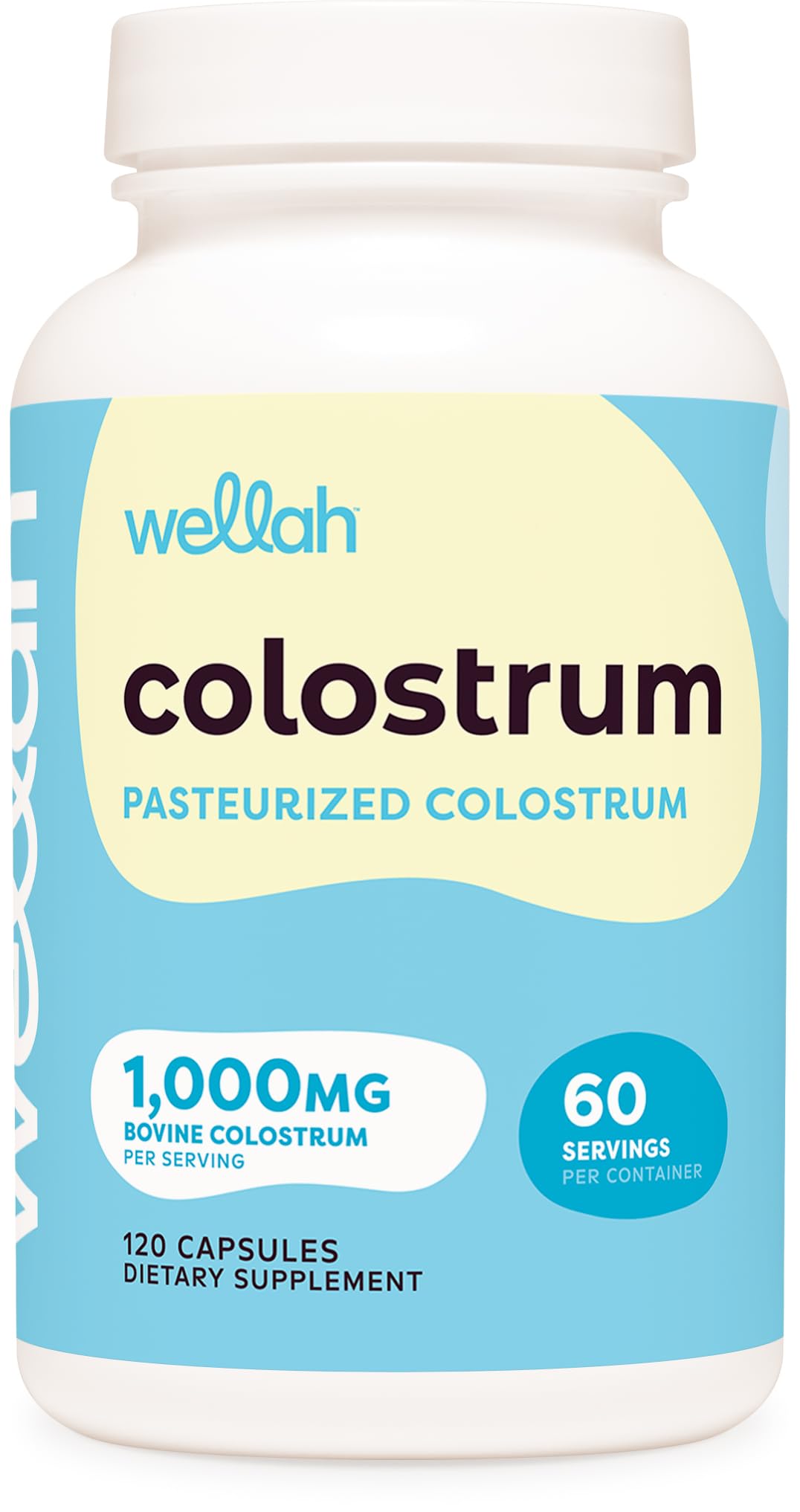 Wellah colostrum en gélules pasteurisées: bouteille présentée pour une routine pratique.