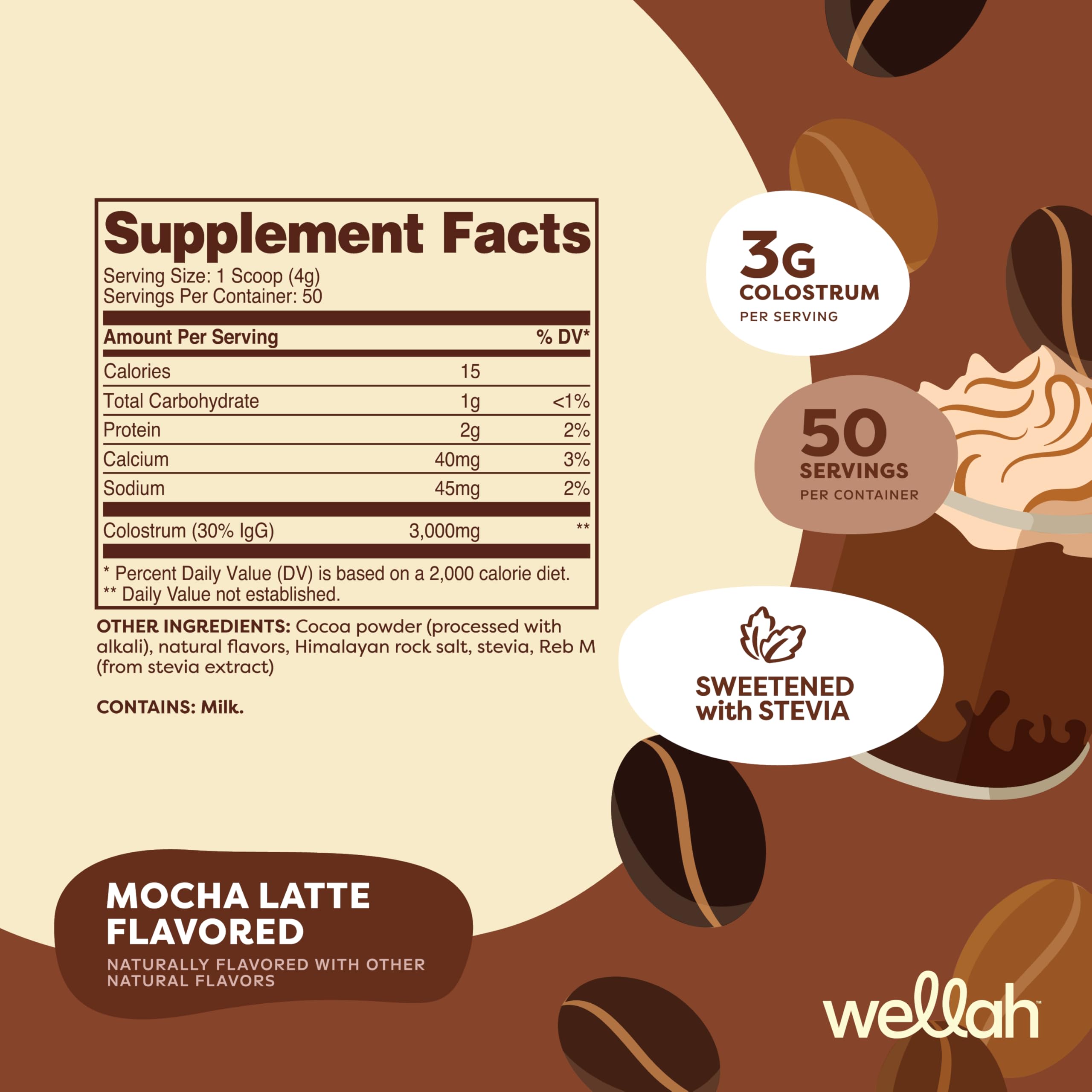 Wellah Colostrum Mocha Latte, doseur inclus pour des portions constantes