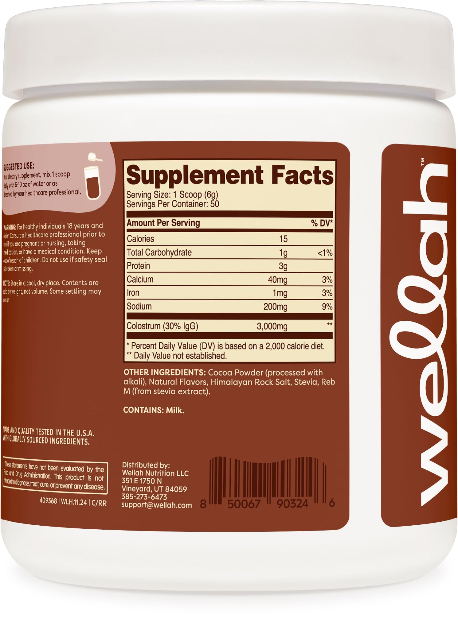 Wellah Colostrum Rocher et Chocolat, consommation quotidienne simple et pratique.