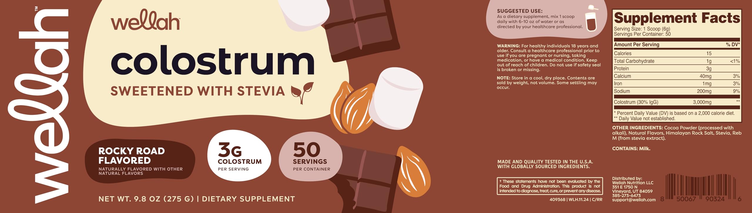 Wellah Colostrum Rocher et Chocolat, emballage clair et accès rapide à votre colostrum.