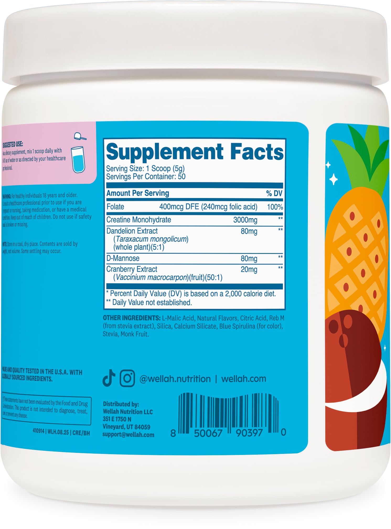 Arôme tropical Wellah Creatine Blue Hawaii pour une expérience rafraîchissante
