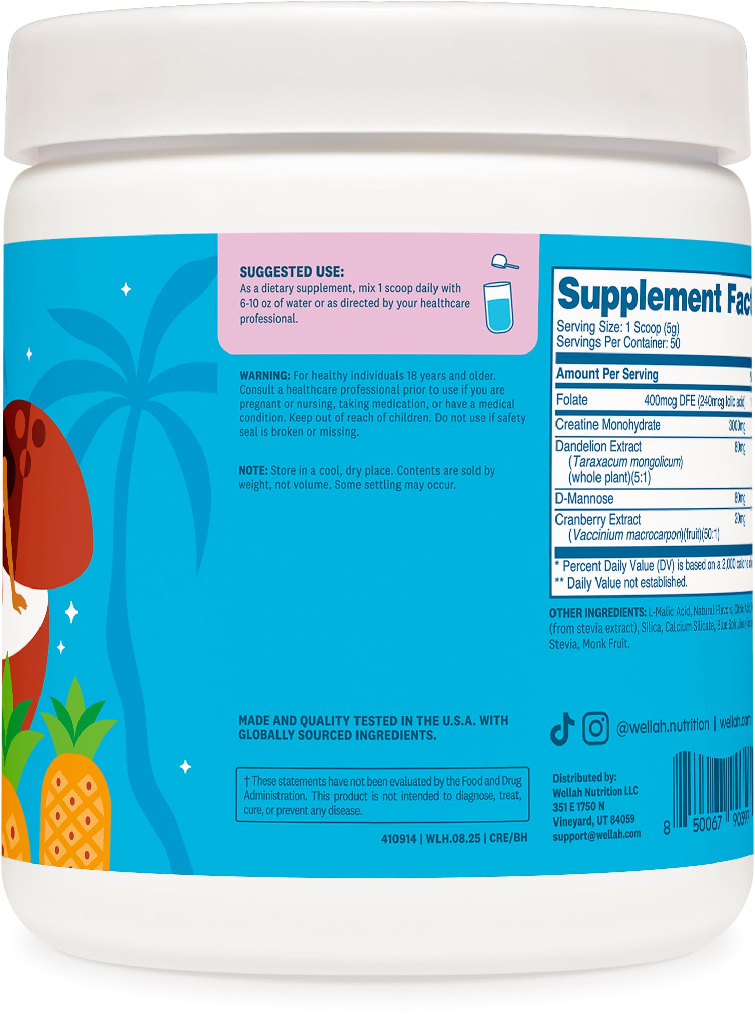 Cuillère doseuse fournie pour mesurer précisément Wellah Creatine Blue Hawaii