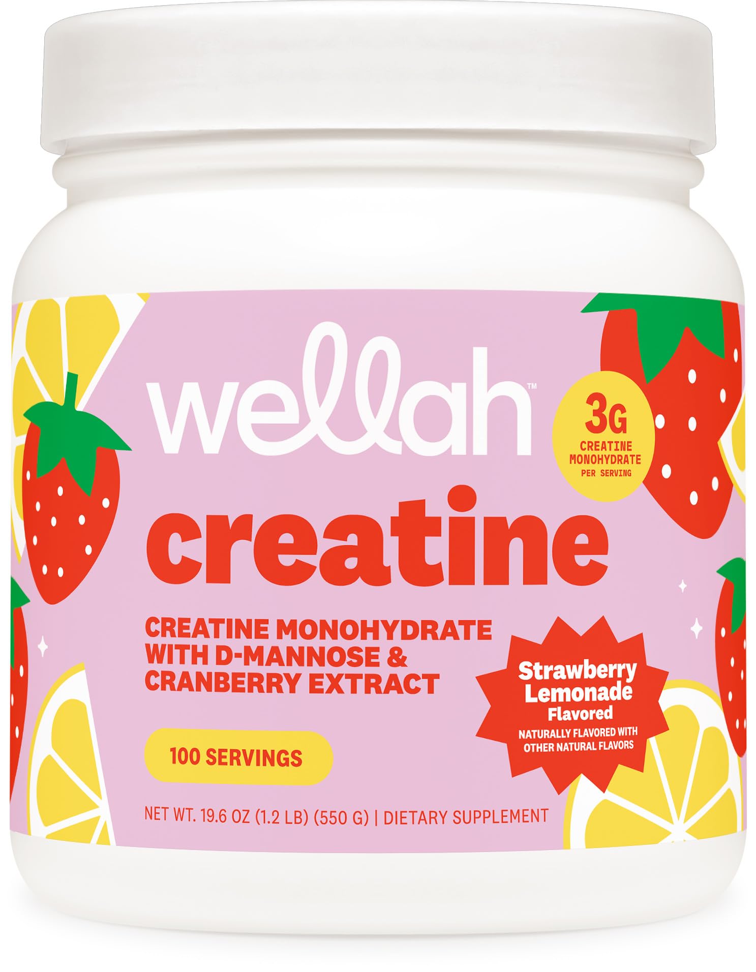 Wellah Créatine pour femmes – bouteille Fraise-Citronnade, goût frais et utilisation quotidienne pratique.
