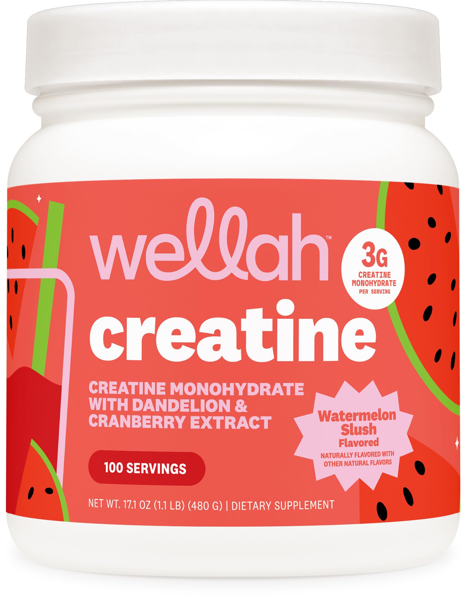 Wellah Creatine pour femmes, bouteille goût pastèque frappée et rafraîchissante