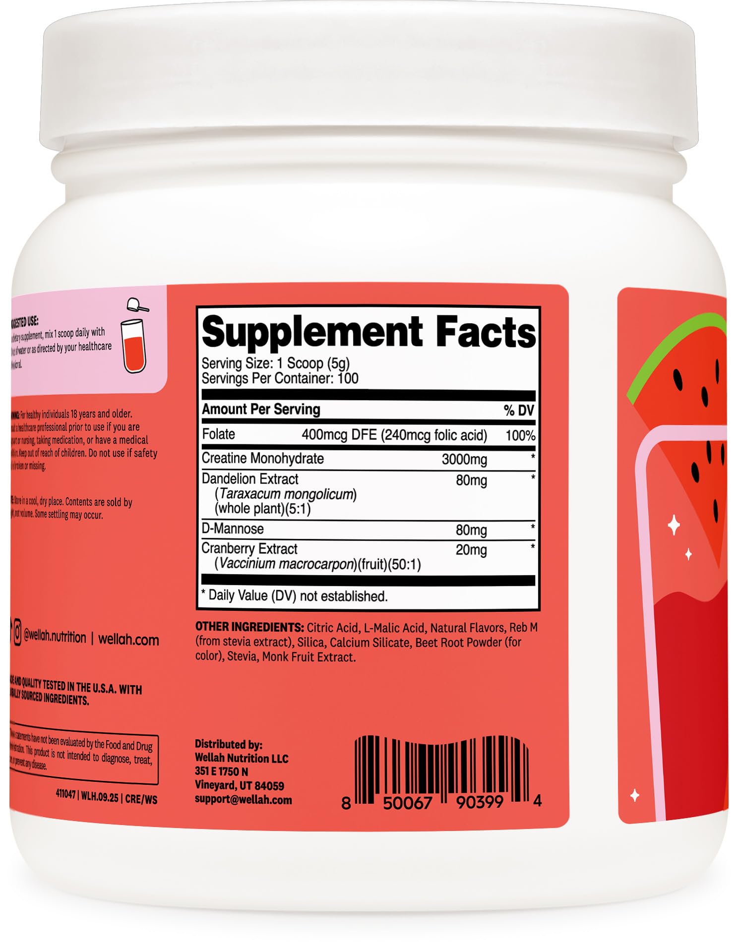 Conditionnement pratique 100 portions de Wellah Creatine pour femmes