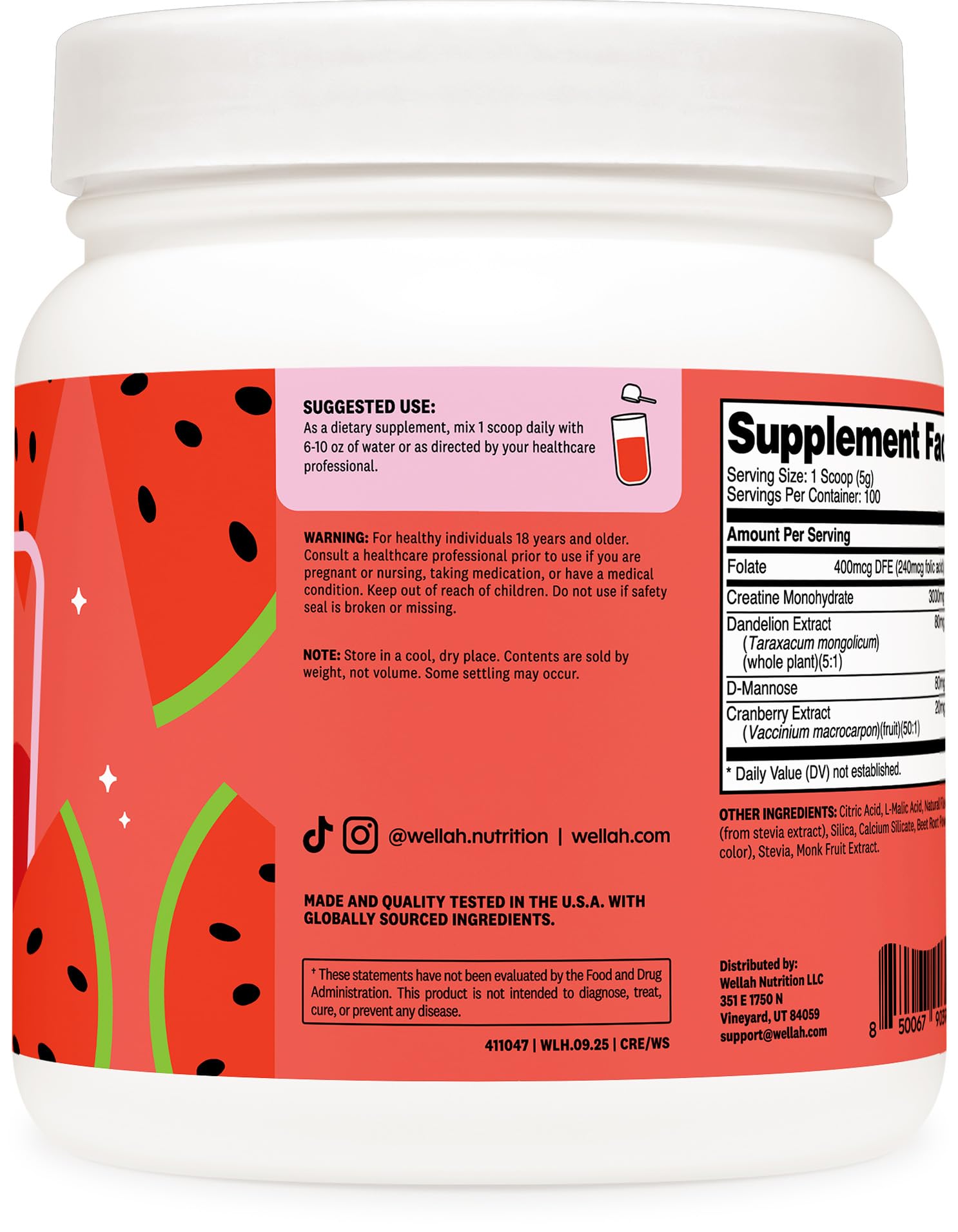 Extraits de pissenlit et cranberry intégrés dans Wellah Creatine pour femmes