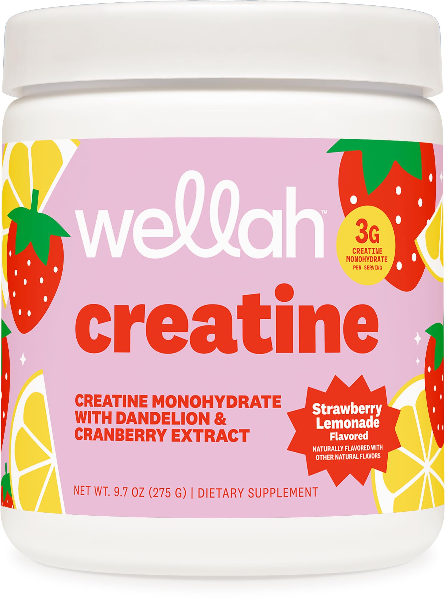 Wellah Creatine en poudre Fraise-Citronnade prête à mélanger pour l’endurance.